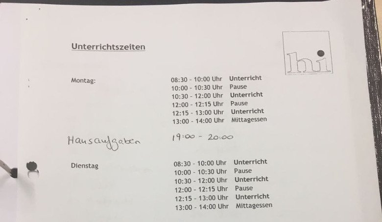 Расписание занятий в летнем языковом лагере Humboldt Institut, Германия